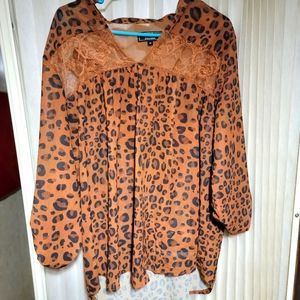 Womens leopard print sheer blouse size medium